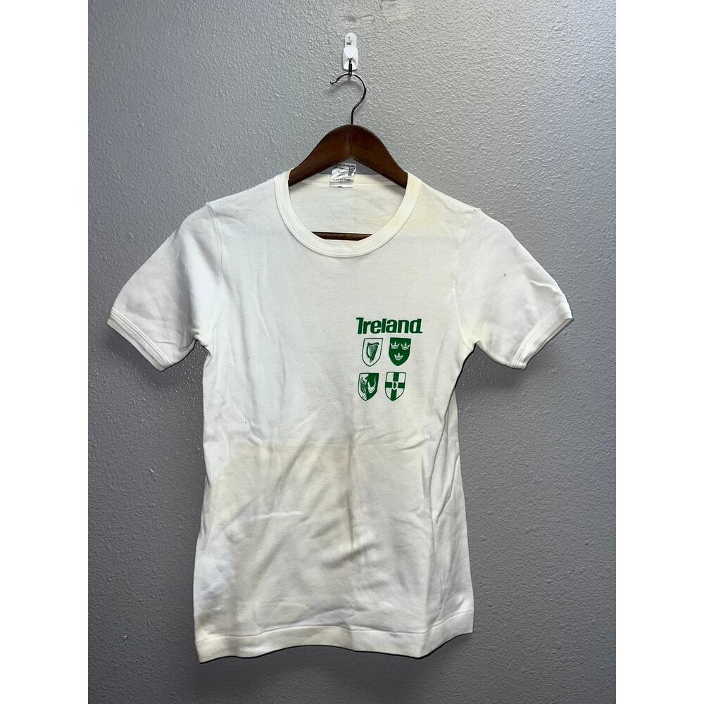 Vintage Ireland Shirt Rock House Emblem White Green Short Sleeve 70s Tee Small